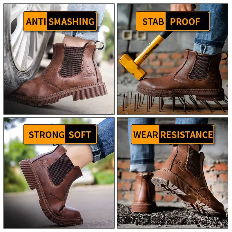 Chaussures de sécurité imperméables pour hommes Chelsea bottes en cuir à tête en acier