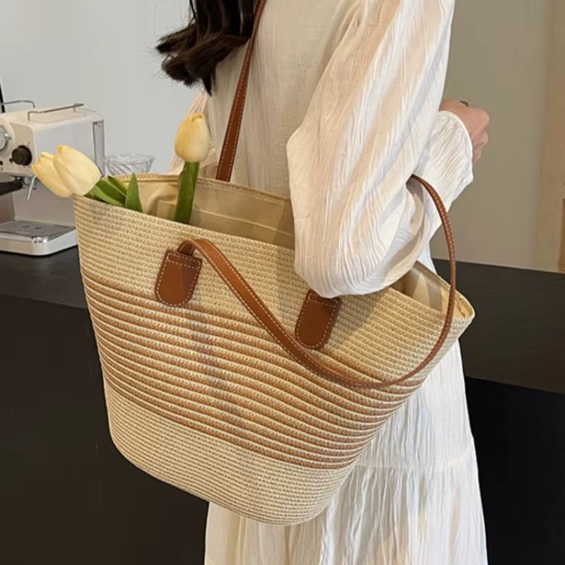 Inswind – sac en paille pour femmes, sac à bandoulière de grande capacité, pour plage, bord de mer, voyage en plein air, vacances, nouvelle collection été 2024