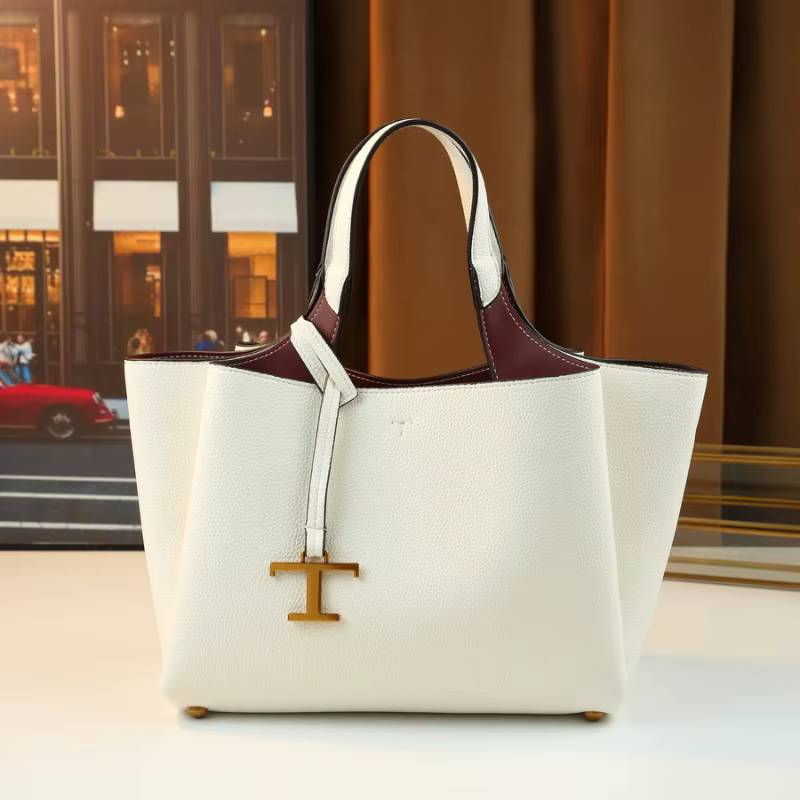 Sac fourre-tout en cuir de luxe - Sac messager minimaliste de couleur unie et grande capacité