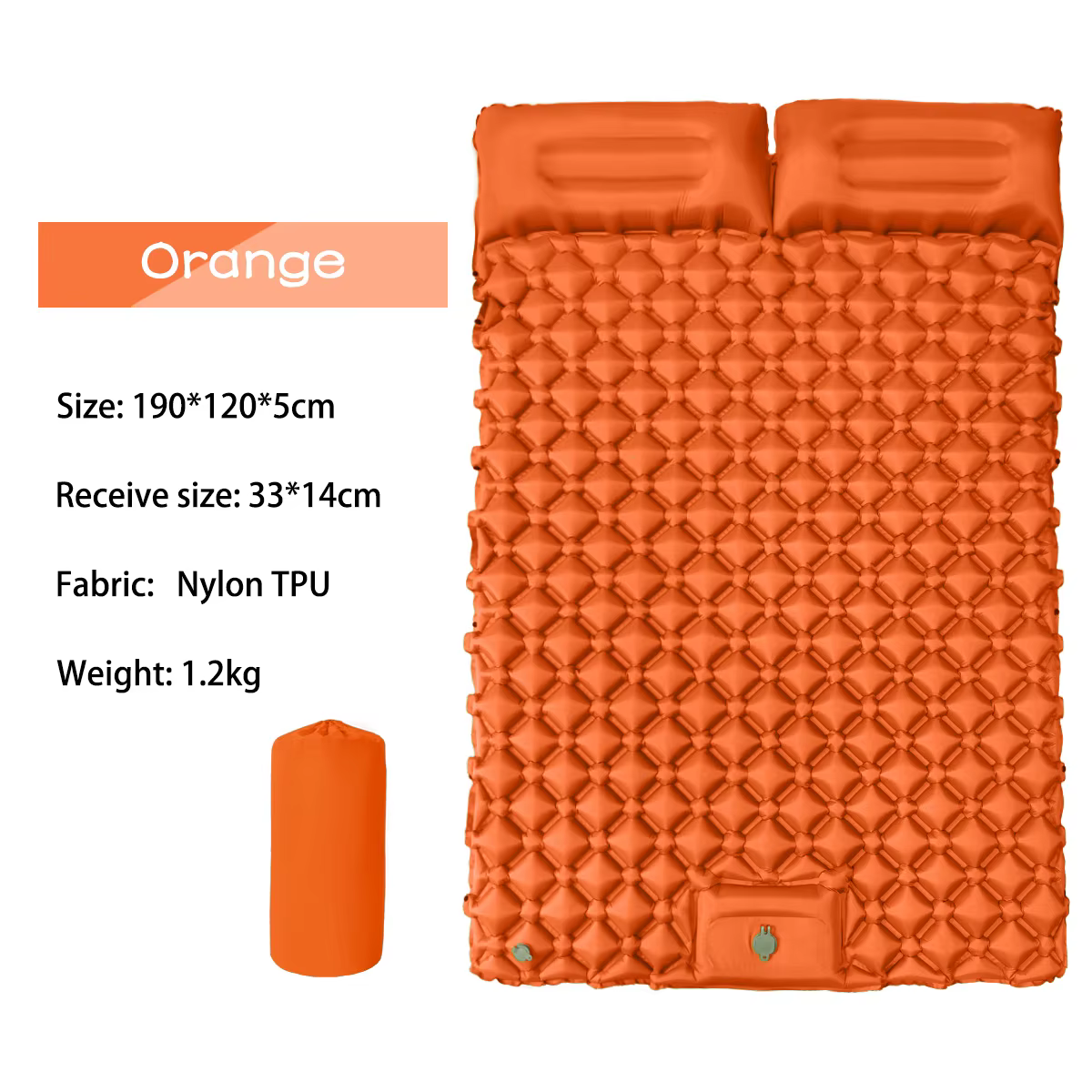 Matelas gonflable de camping pour 2 personnes avec pompe intégrée à commande au pied et oreiller