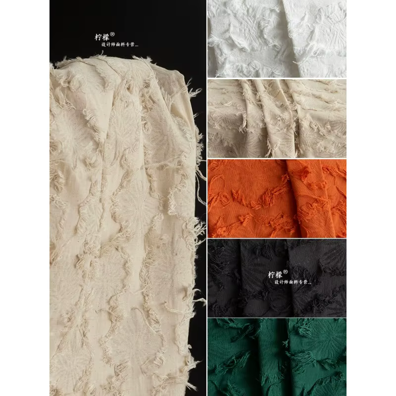 Sac à pampilles en coton et lin, tissu jacquard en lin, fleur foncée, veste coupée à la main, jupe, vêtements de créateurs, bricolage