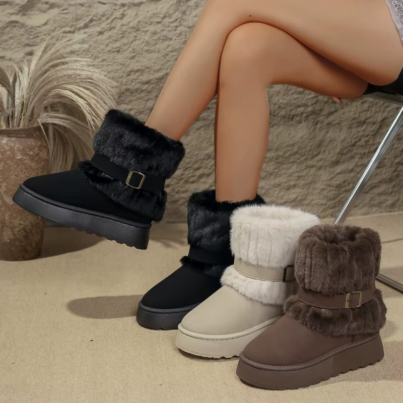 Bottes de neige rétro chaudes et confortables pour femmes, nouvelles chaussures d'hiver décontractées, confortables, à semelles épaisses, antidérapantes, en coton