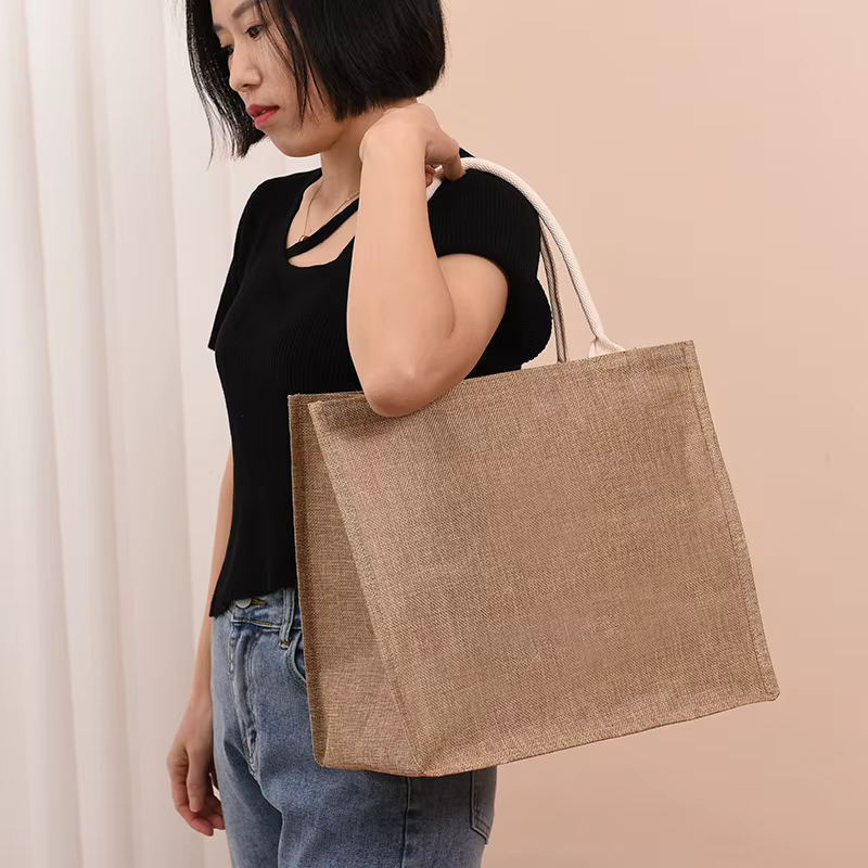 Sac à main en jute de coton peint à la main, sac en chanvre, sac en lin, sac à provisions, sac recouvert de film, sac à main imperméable