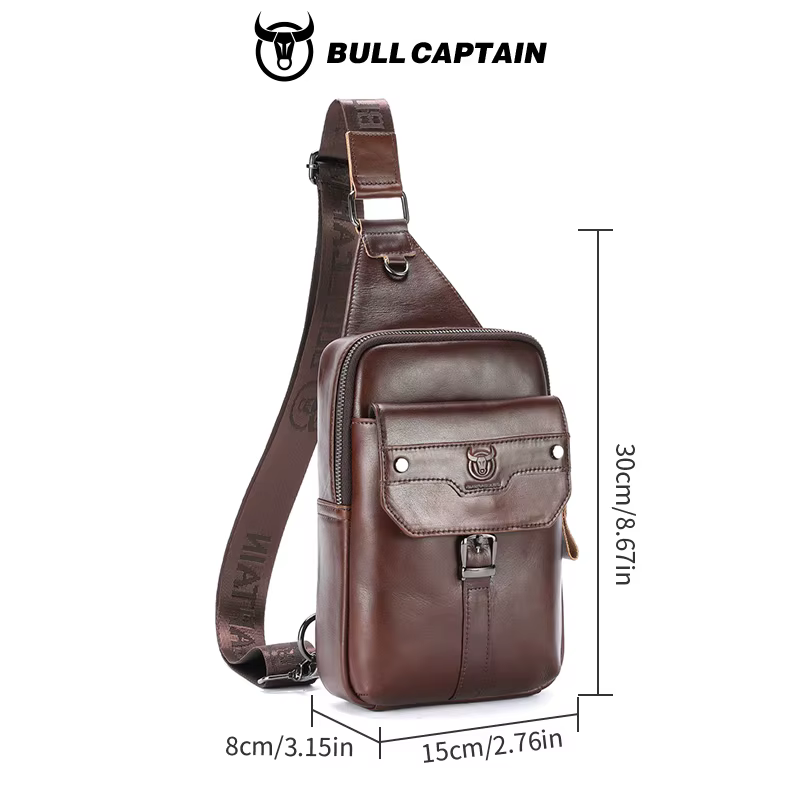BULLCAPTAIN Vintage hommes sac en cuir véritable sac de poitrine sac de messager sacs à bandoulière décontractés pour