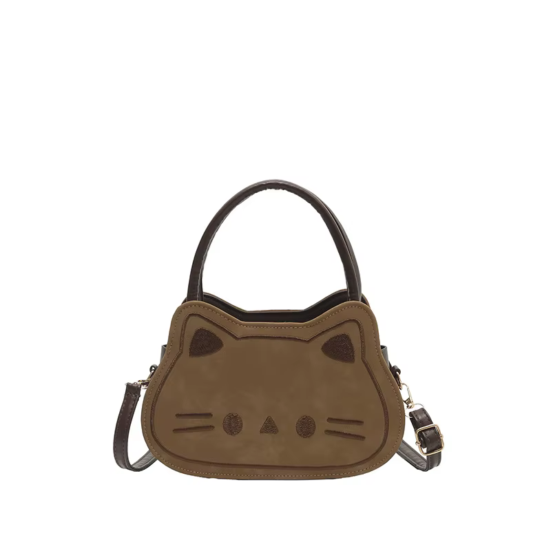 Sac à bandoulière mini mignon motif chat, sac polyvalent pour femme, sac de transport dessin animé mignon, style urbain, en PU, taille moyenne
