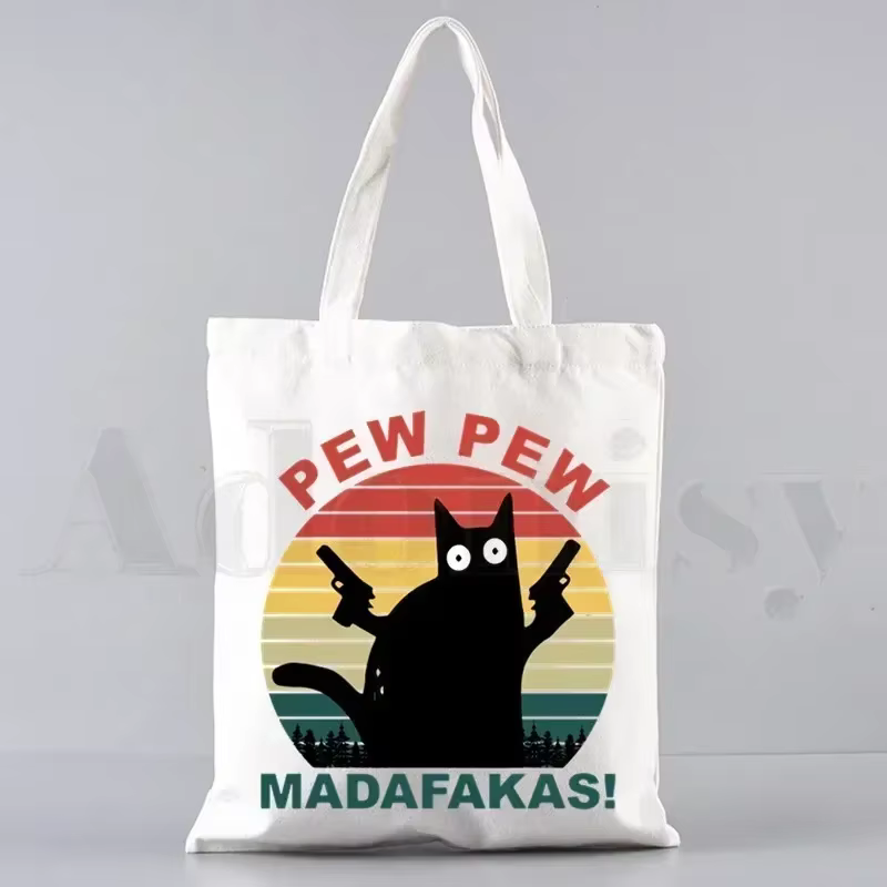 Pew Pew Madafakas sac fourre-tout unisexe sacs en toile sacs à provisions imprimé sac à bandoulière décontracté pliable
