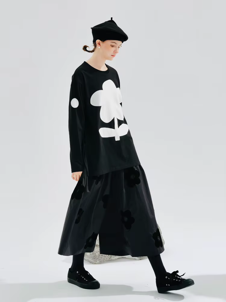 Jupe longue noire pour femmes, pantalon de style, broderie florale, sorties de week-end décontractées, ambiance élégante et mystérieuse, 234234