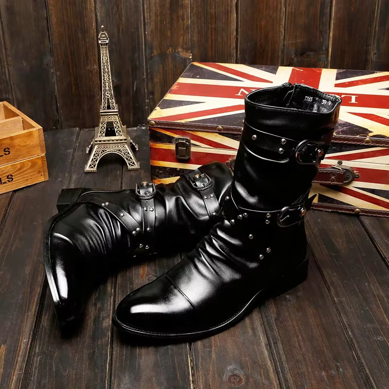 Bottes de motard de styliste pour hommes, chaussures Punk Rock noires de haute qualité, bottes de moto rétro en cuir pour hommes, bottes Chelsea