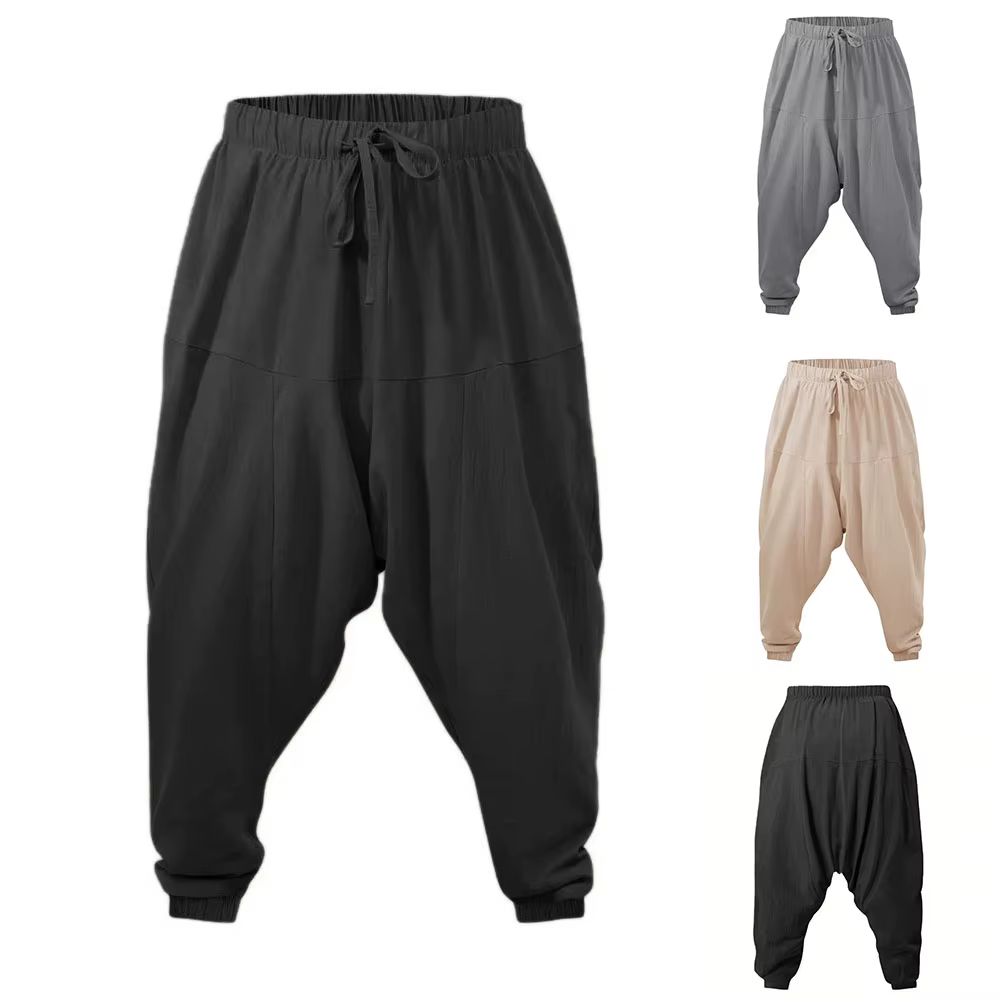 Sarouel pour hommes coton lin entrejambe bas confortable Streetwear coupe ample respirant léger pantalons longs hommes Joggers