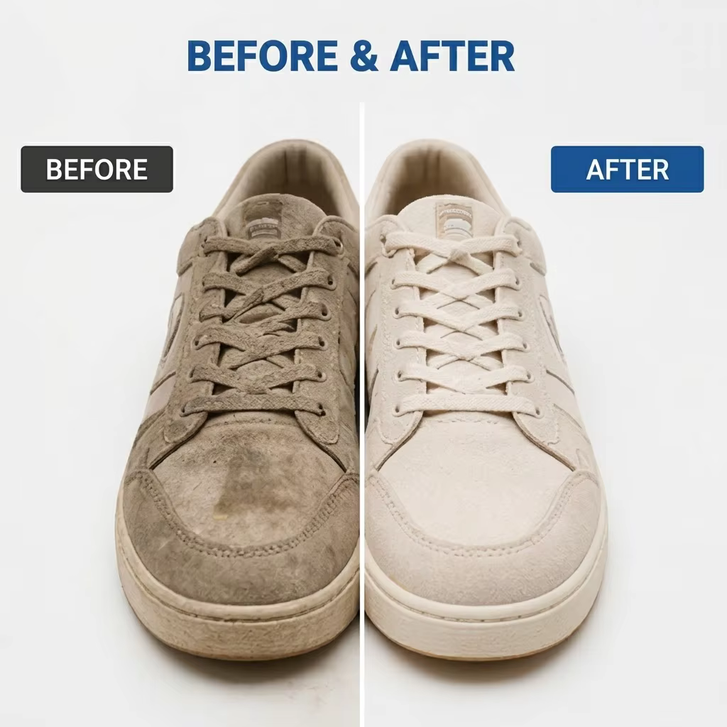 Nettoyant à sec pour chaussures en daim avec ensemble de brosses, mousse détachante sans eau pour baskets, bottes et chaussures en cuir nubuck