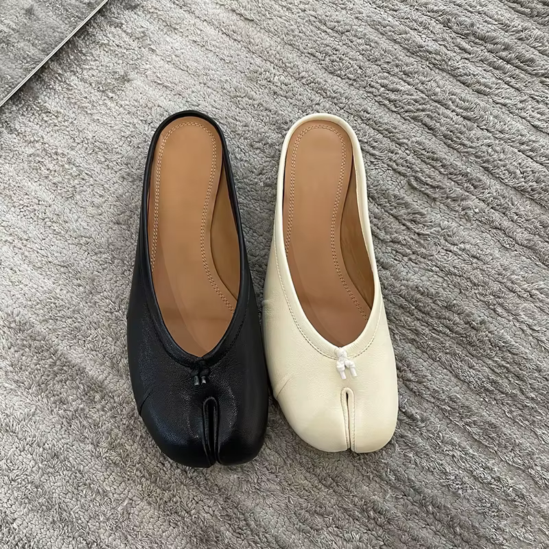 Tibi SplitToe chaussures en cuir véritable femmes pantoufles Vintage plissé en peau de mouton ballerines chaussures de créateur