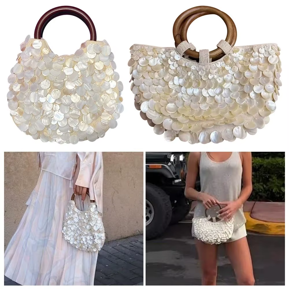 Sac perlé féerique fait à la main Embellissements de coquille de grande capacité Porte-monnaie pochette