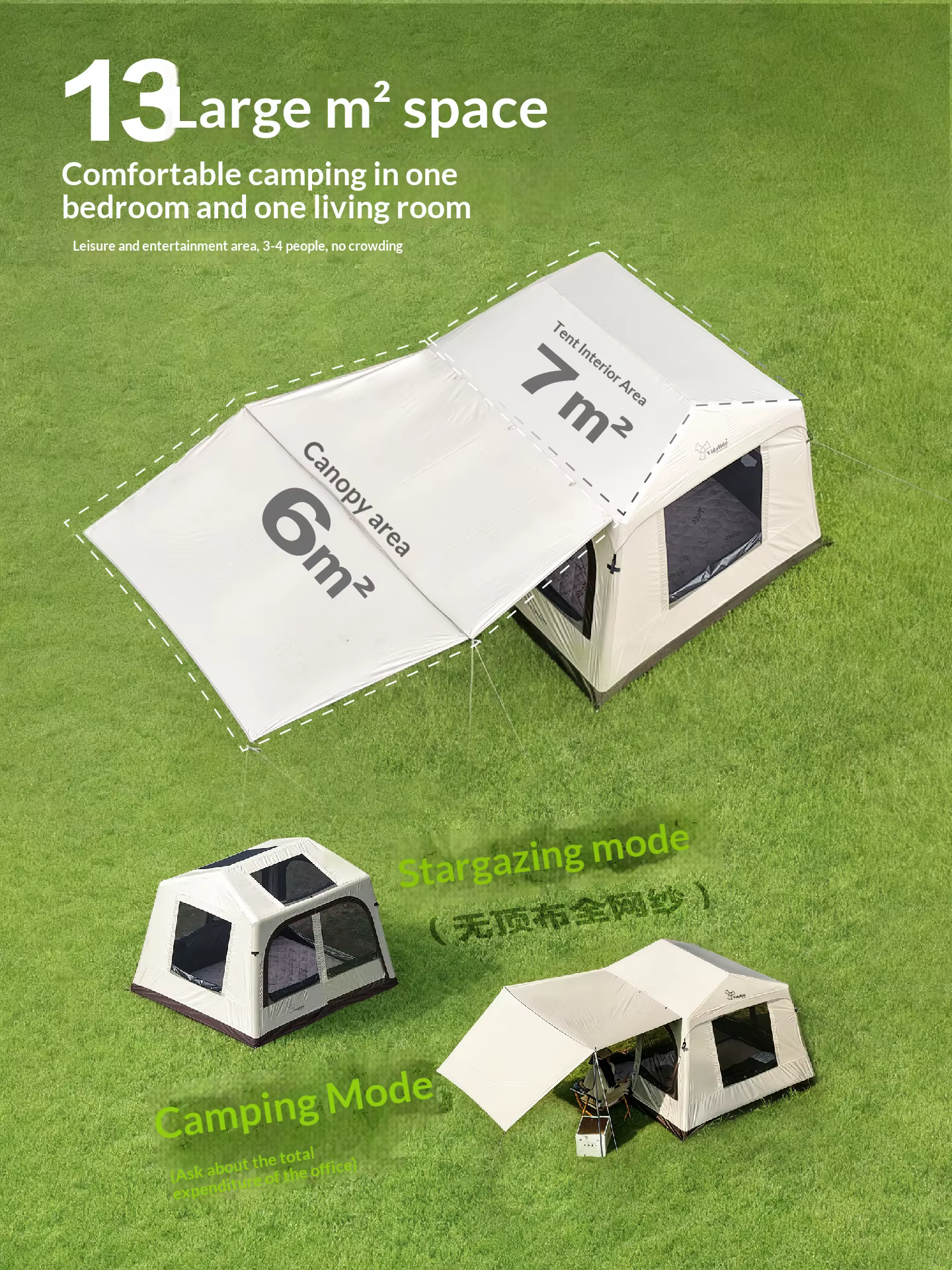 Vidalido grande tente d'air gonflable de Camping 3-4 personnes