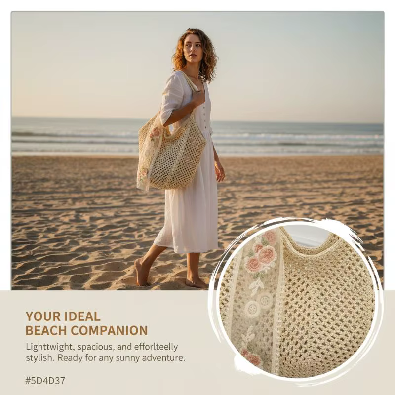 Sac de plage tissé à la main grande capacité pour femme : confort et style pour les épaules