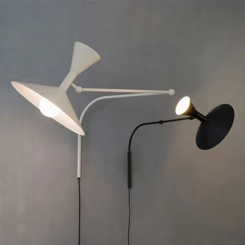 Applique Murale de Styliste Marseille en Métal Blanc et Noir, Trompent, Bras Pivotant, pour Salon, Salle d'Étude, Chambre à Coucher, Lampes de oral et