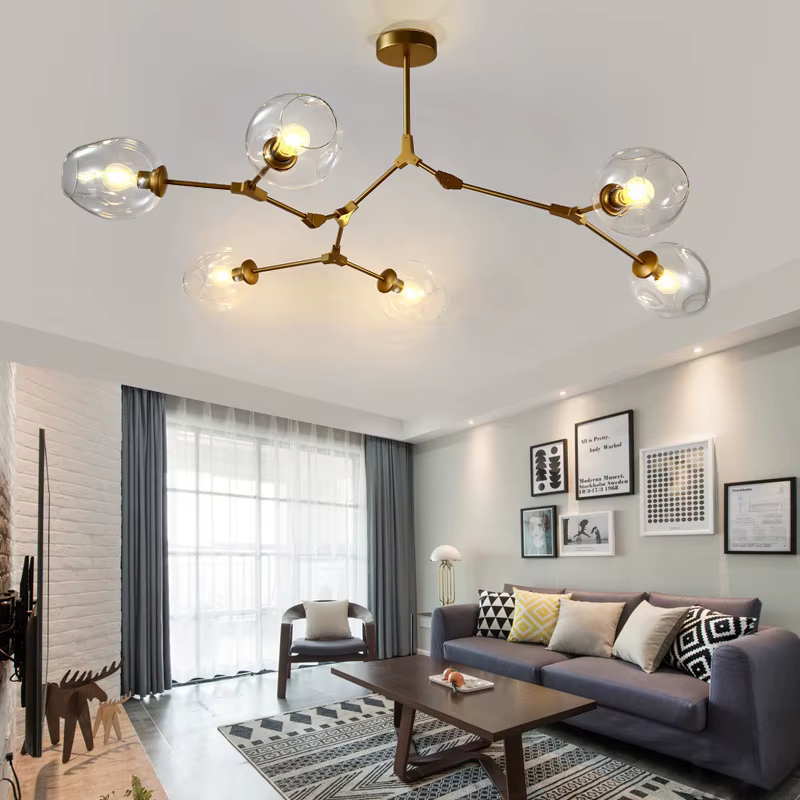 Lustre nordique lustres en verre moderne LED molécule plafond lampes suspendues salon salle à manger décor à la maison suspendus luminaires de cuisine