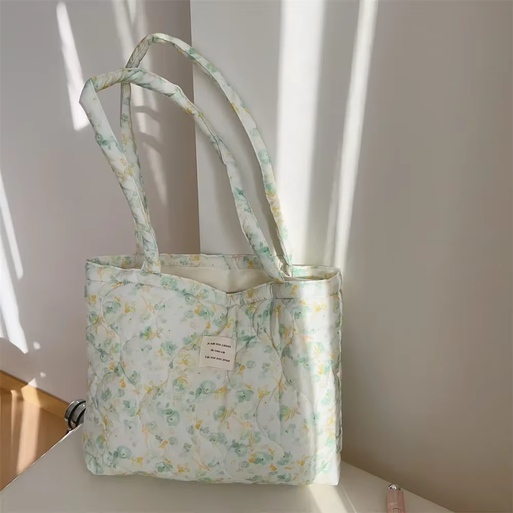 Sac à Main en Coton à Motif Floral pour Femme, Fourre-Tout Chic, Bouffant, à Poignée Supérieure, Matelassé, Rembourré, de Styliste, 2025