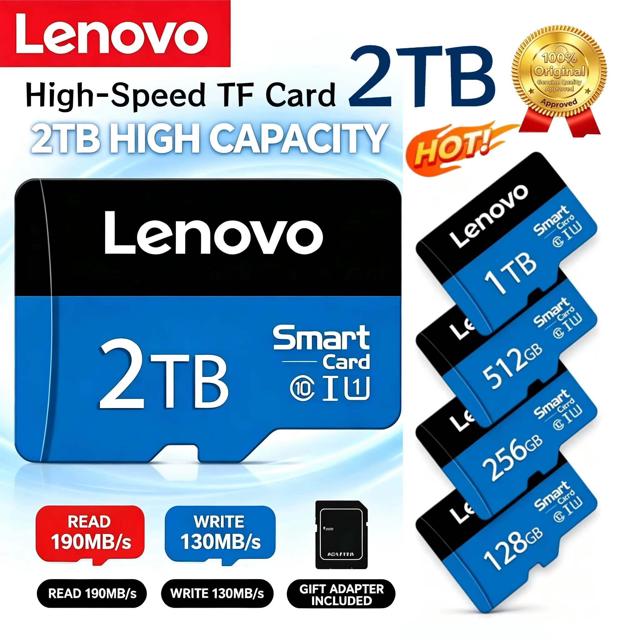 Cartes TF haute vitesse Lenovo V30 128 Go 256 Go 512 Go 1 To 2 To – Pack pour smartphone, tablette, PC, utilisation multi-appareils, accessoires pour appareil photo – Nouveauté