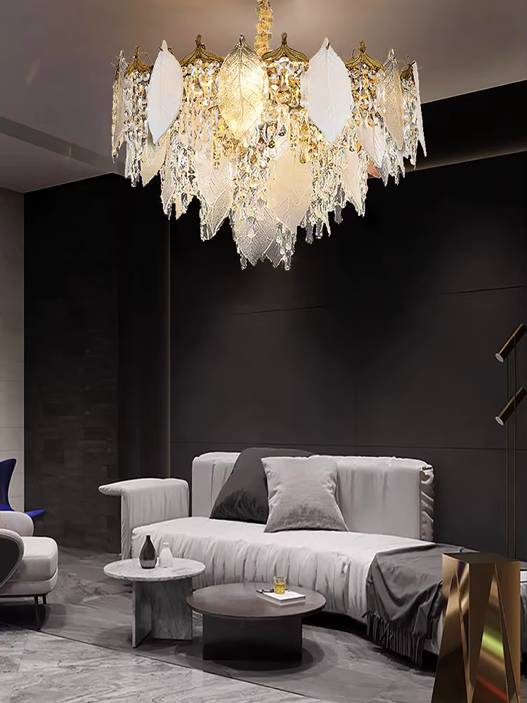 Lustre de feuilles de verre en porcelaine de luxe lampes suspendues en cristal modernes décor à la maison éclairage Lustre Villa salon suspension