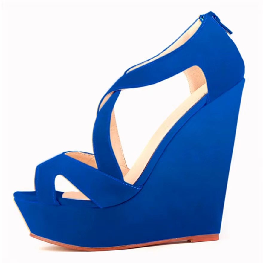 Nubuck cuir haute plate-forme femmes sandales 2025 été concis bout ouvert talons hauts chaussures dames Sexy creux fête sandales à talons compensés
