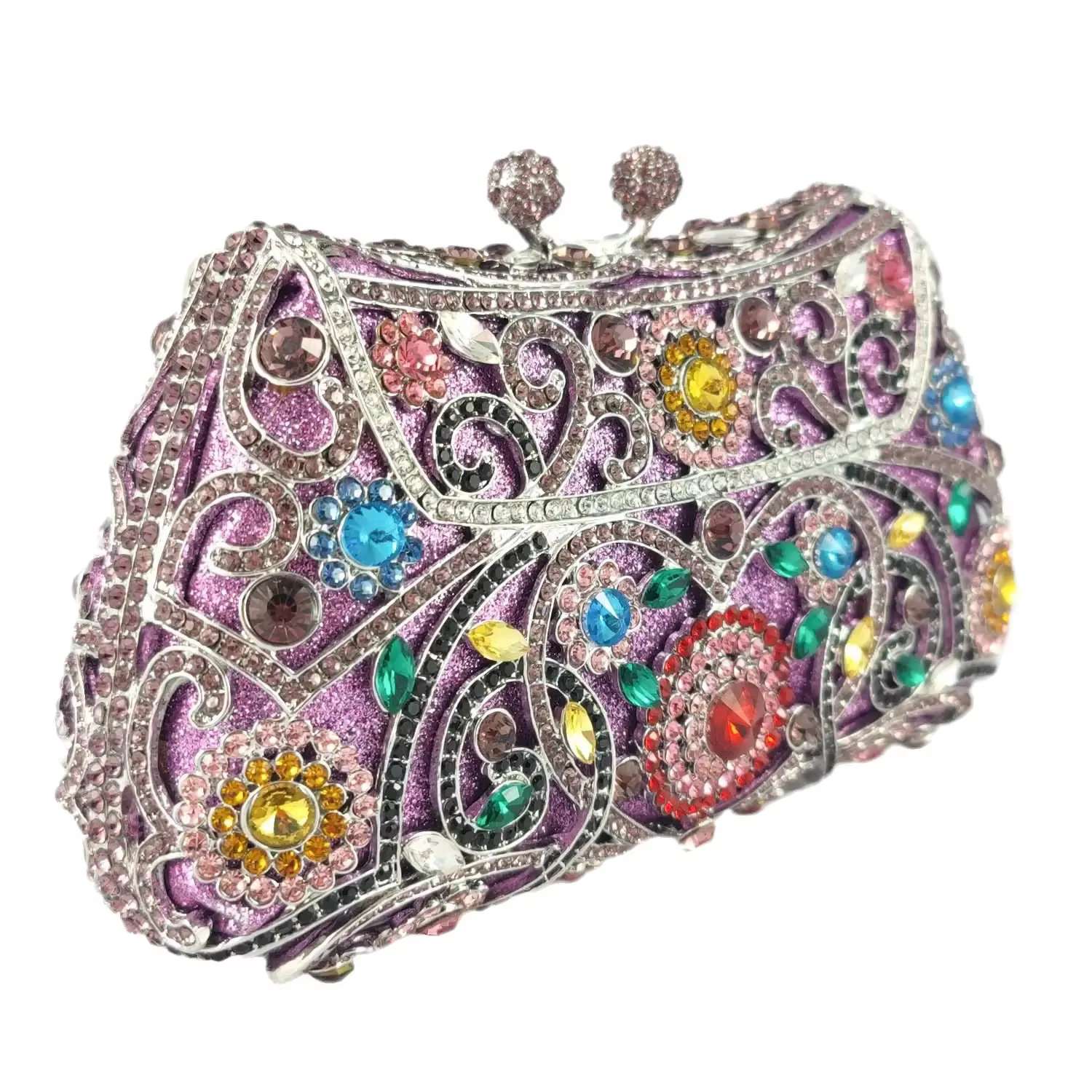 Boutique De FGG coloré violet femmes fleur pochette soirée sacs à main fête dîner cristal pochettes mariée mariage sac à main sac