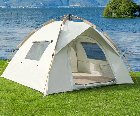 Tente de camping panoramique à installation automatique avec fenêtres et portes complètes