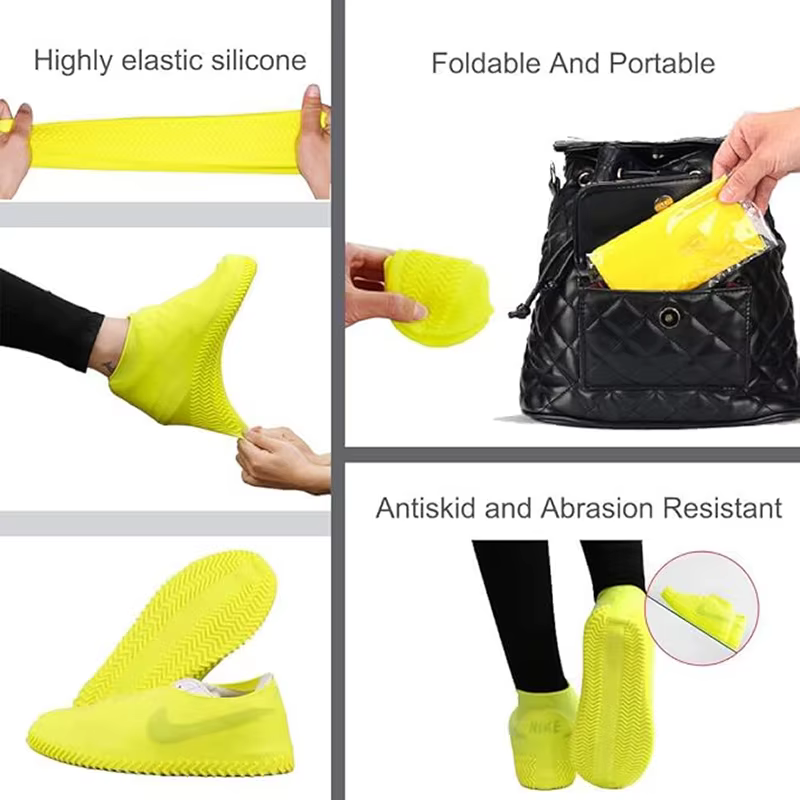 Couvre-chaussures en silicone 6/4/2 pièces - Résistants à l'usure, imperméables, antidérapants, pliables, réutilisables pour la pluie/la neige en extérieur, les voyages et la maison