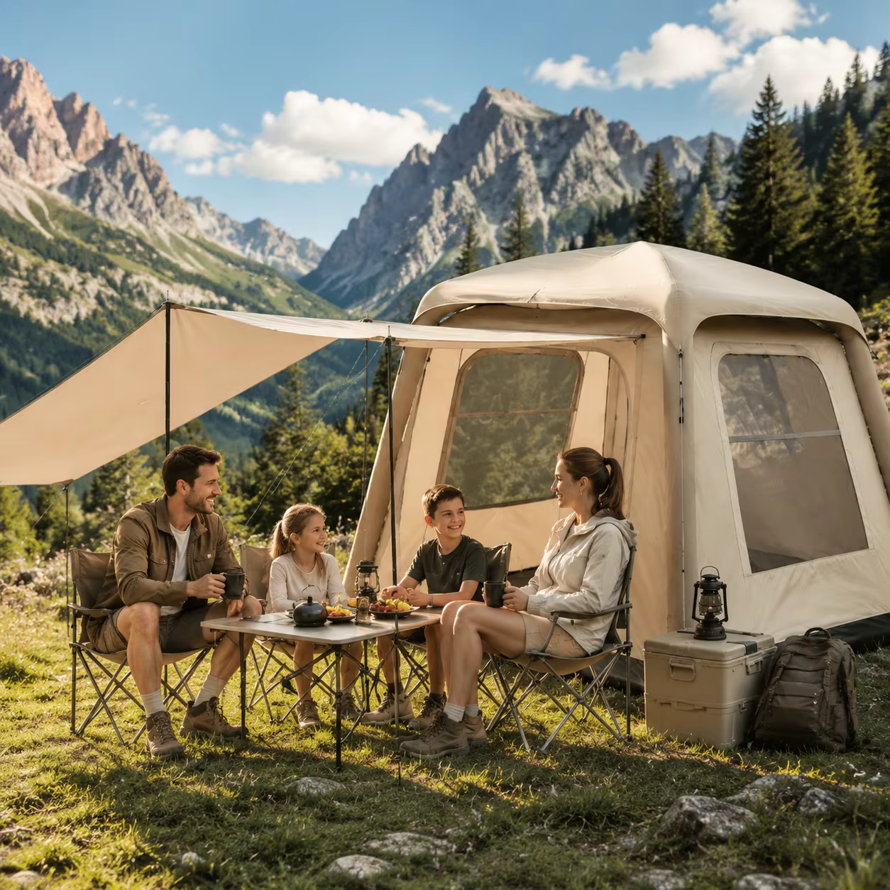 Tente gonflable portable pour le camping en plein air, tente à air imperméable et résistante au vent, tente familiale à installation rapide avec pompe à air