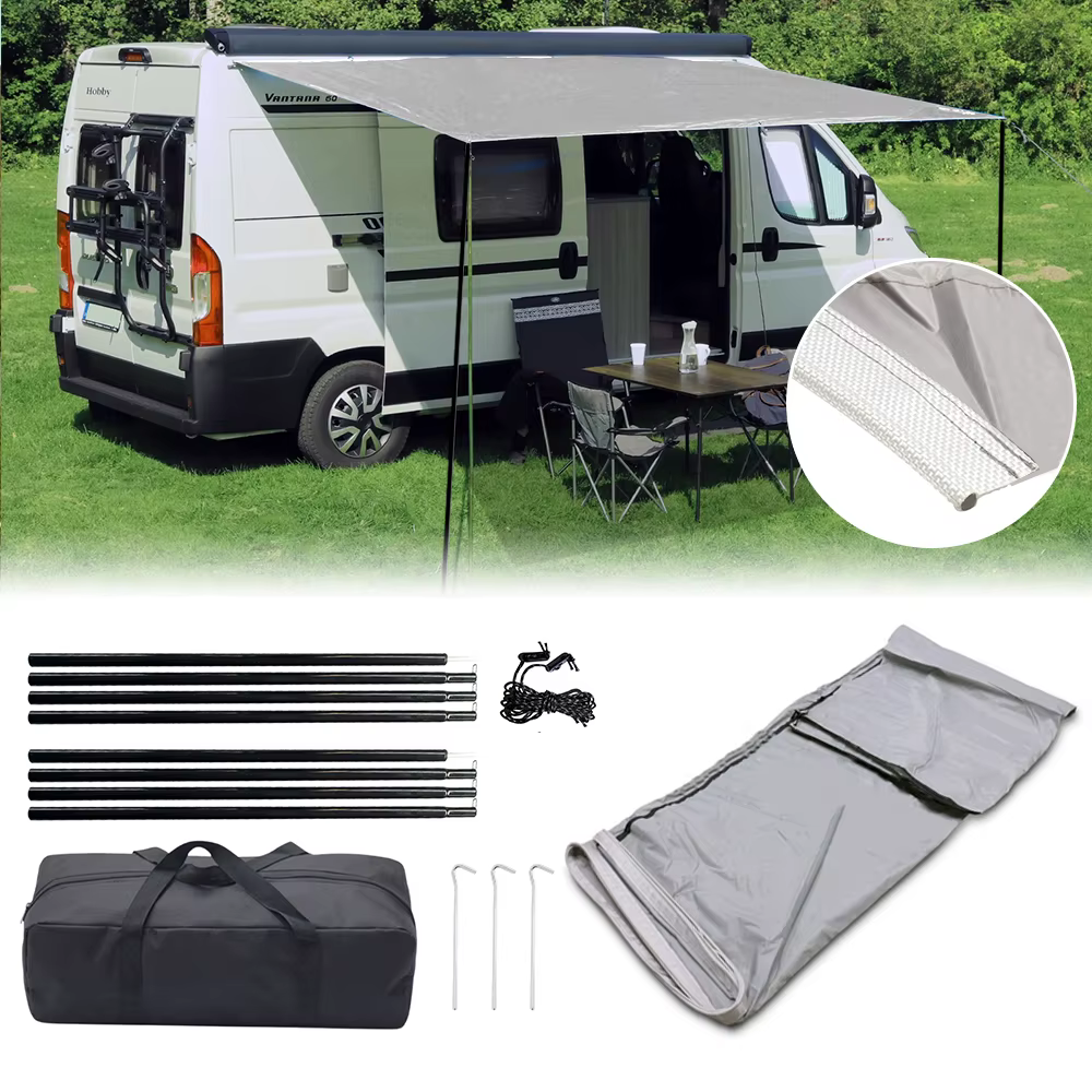 Ensemble de tente de camping pour camping-car, auvent de protection solaire pour camping-car, tente latérale pour caravane, tente extérieure 3x2,4m avec sac de rangement pour accessoires de caravane
