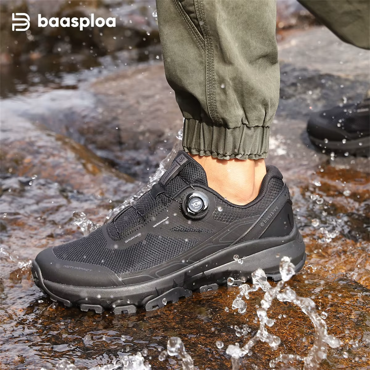 Baasploa randonnée baskets nouveau bouton rotatif haute qualité chaussures de plein air mâle en cuir de luxe concepteur