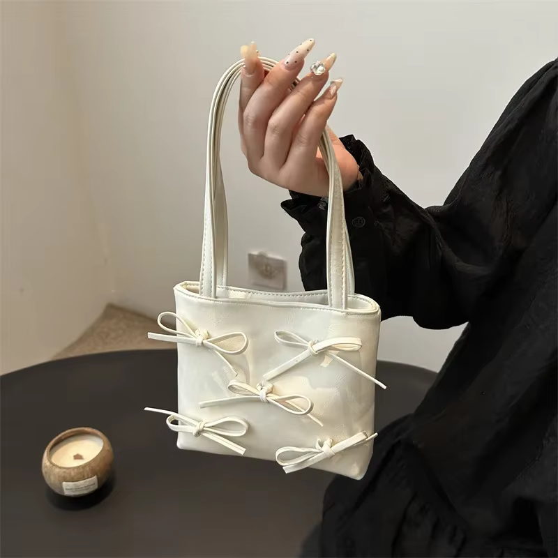 Petit sac à bandoulière monochrome pour femme, pochette à poignée pour femme, sac à main fourre-tout pour femme, décoration nœud simple initié