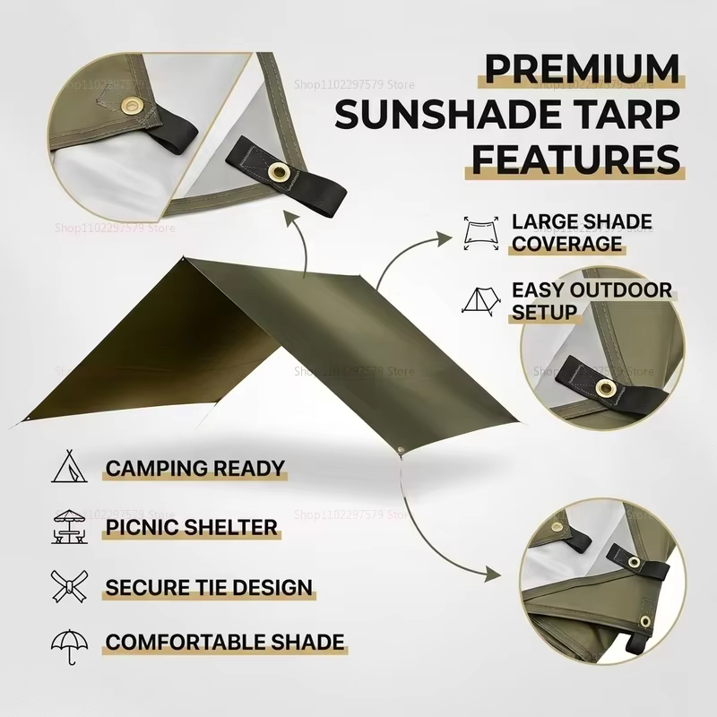 Tente de soleil imperméable, bâche de camping, auvent d'extérieur, abri solaire de jardin et de plage, ultra-léger, résistant et durable