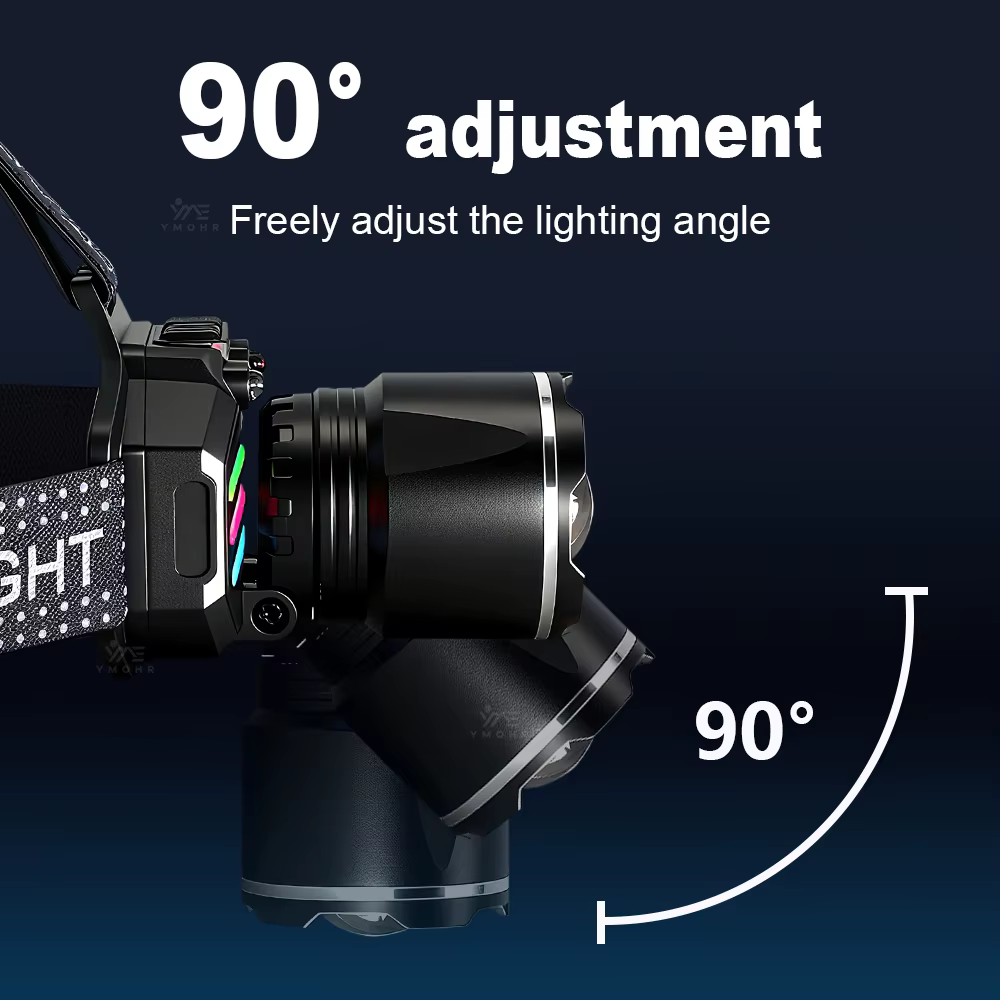 Lampe Frontale de Pêche LED, Détecteur Lumière Bleue, Rechargeable USB, Batterie 18650, Etanche, Mains Libres