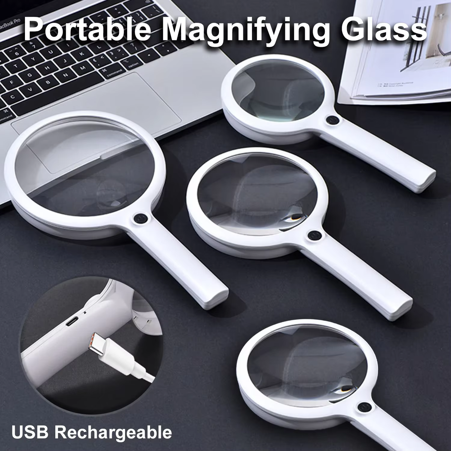 Loupe portative 10/15/30X, loupe éclairée Rechargeable avec 3 Modes d'éclairage, loupe Portable pour la lecture et la réparation