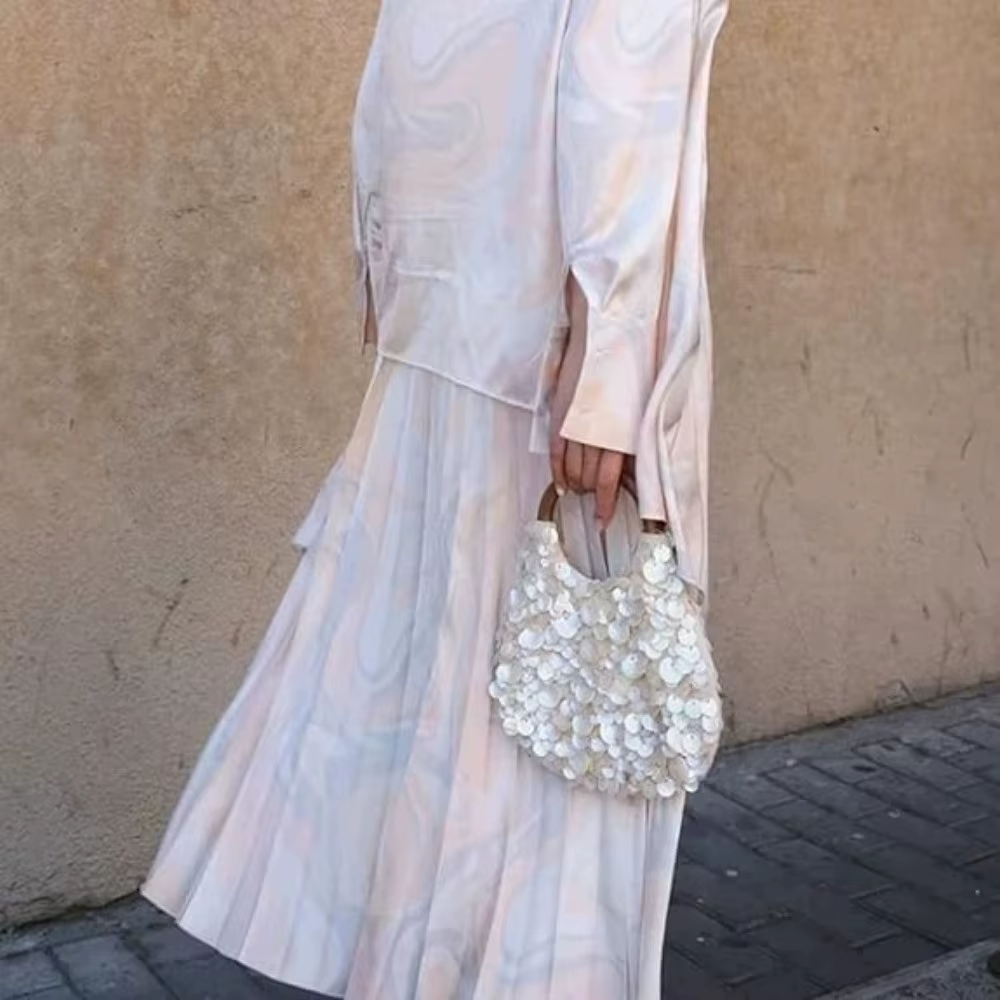 Sac perlé féerique fait à la main Embellissements de coquille de grande capacité Sac à bandoulière tissé 
