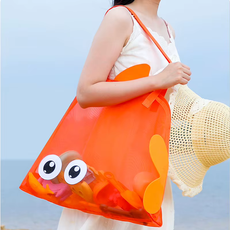 Sac de plage d'été pour enfants - Design à motif de grands yeux de dessin animé, idéal pour ranger les jouets, les maillots de bain et les articles de toilette
