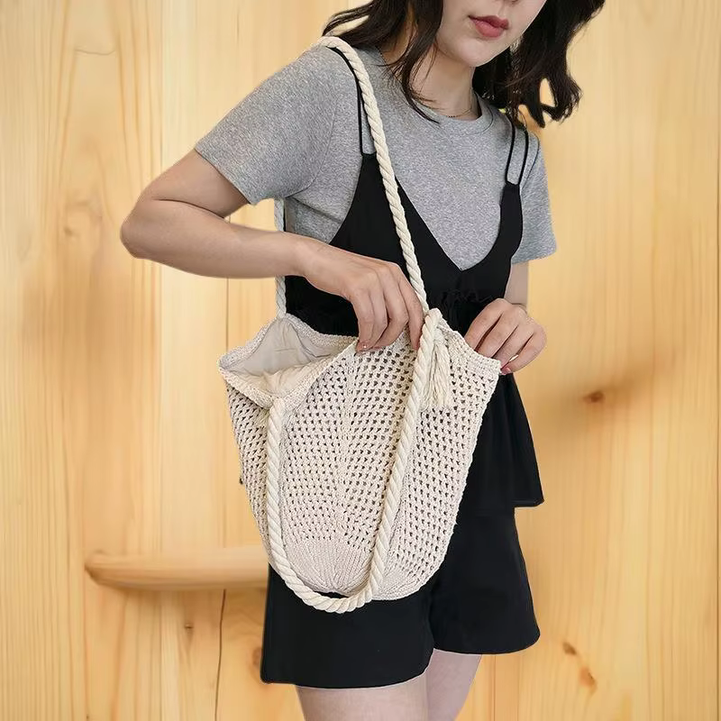 Sacs à bandoulière pour femmes, fourre-tout tricoté décontracté, fourre-tout fait à la main, grande capacité, sac creux d'été
