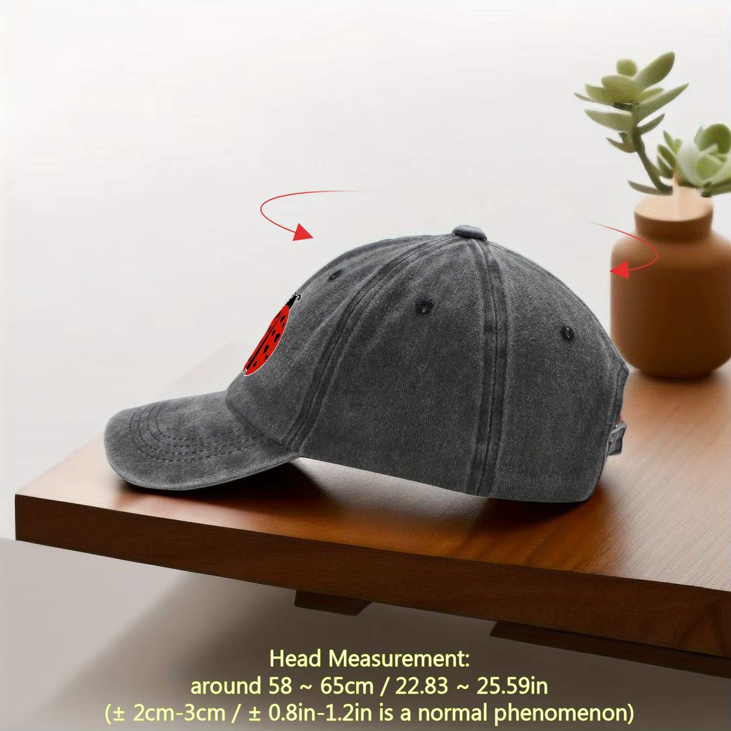 Casquette de baseball imprimée sur le thème de la coccinelle, disponible en plusieurs couleurs avec taille ajustable, fabriquée en tissu lavé