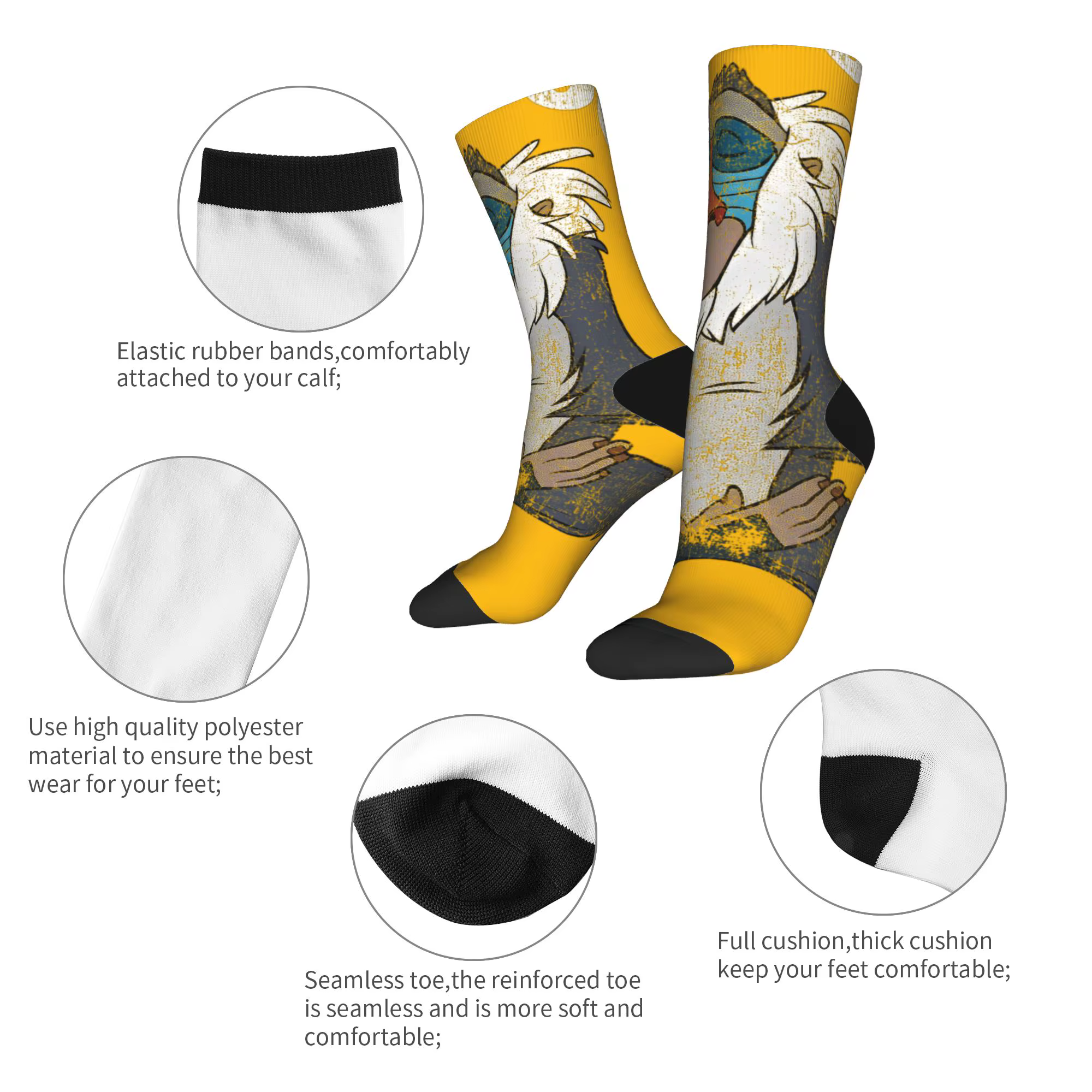 Roi Lion Rafiki bas de méditation réfrigérés Design chaussettes drôles printemps