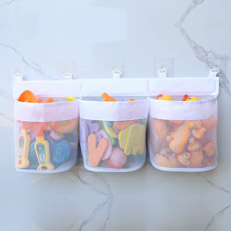 Sac de rangement pour salle de bain, sac mural multi-compartiments de grande capacité pour jouets, sac en maille imperméable, respirant et anti-moisissure