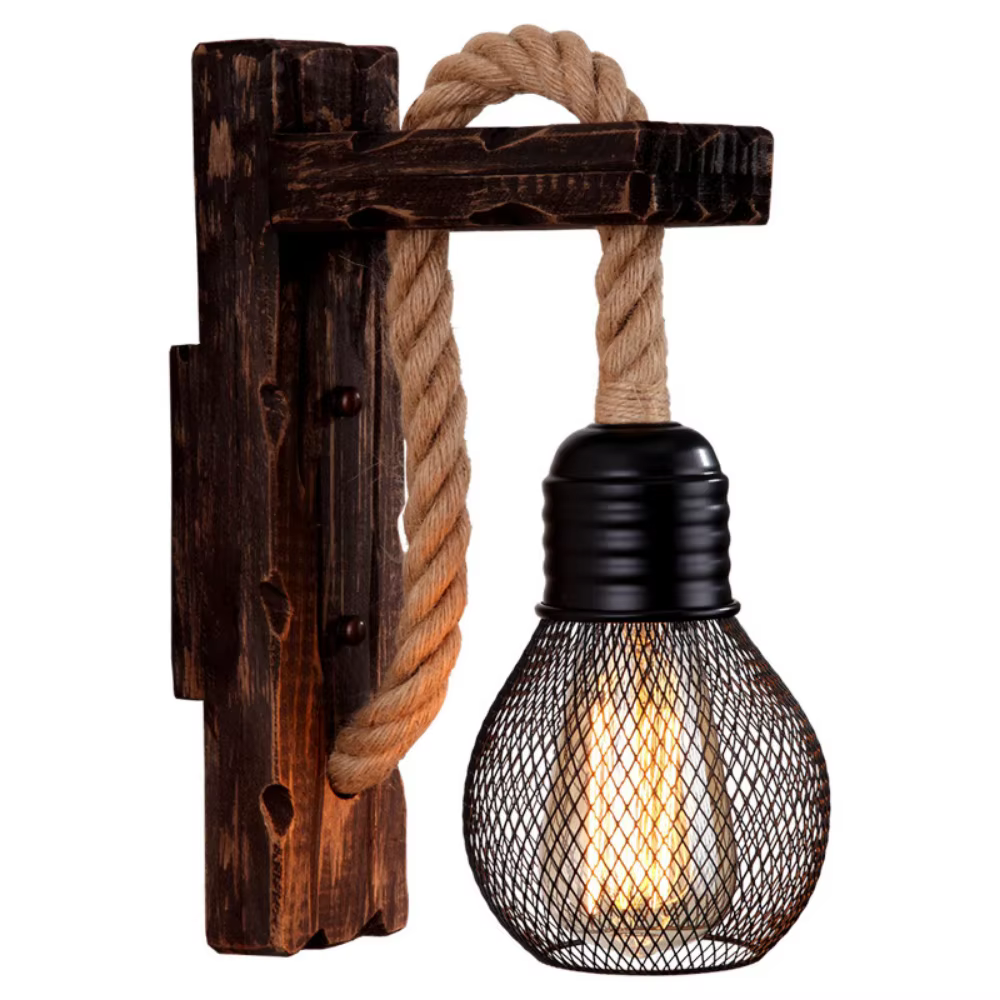 Vintage bois chanvre corde appliques luminaire rétro couloir chevet Loft lumière