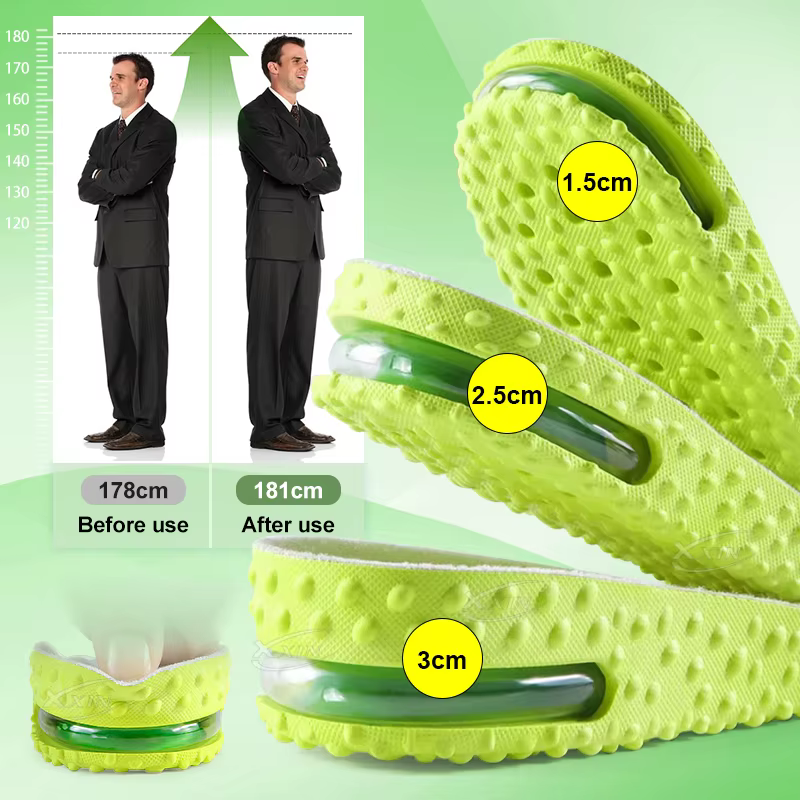 【Xxin】 semelles intérieures pour augmenter la hauteur 1.5/2.5/3cm, coussin d'air, Absorption des chocs, coussin de chaussure pour hommes et femmes, semelle intérieure douce et respirante