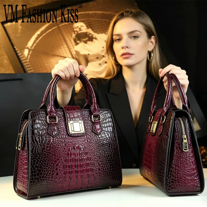 Sac à main pour femme, motif imitation crocodile