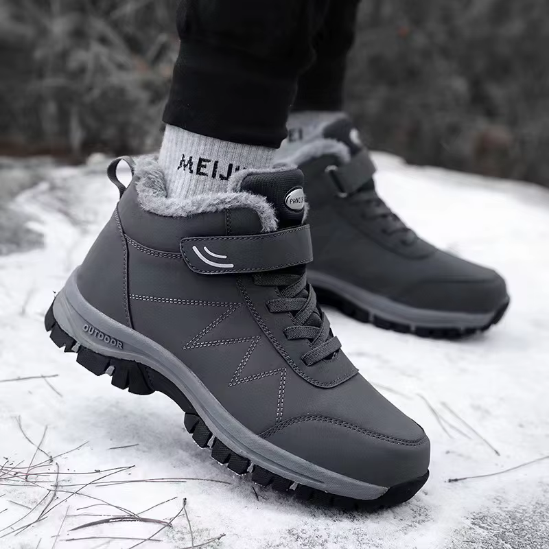 Bottes de neige épaisses doublées polaire pour hommes, chaussures d'hiver antidérapantes à semelle souple pour la montagne, chaussures en coton style papa, rétro artistique