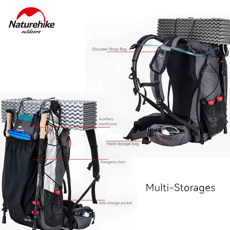 Naturehike Ultra Léger Sac À Dos 60 + 5L/40L Avec Cadre Étanche Voyage Grande Capacité Camping En Plein Air Randonnée Avec Housse De Pluie