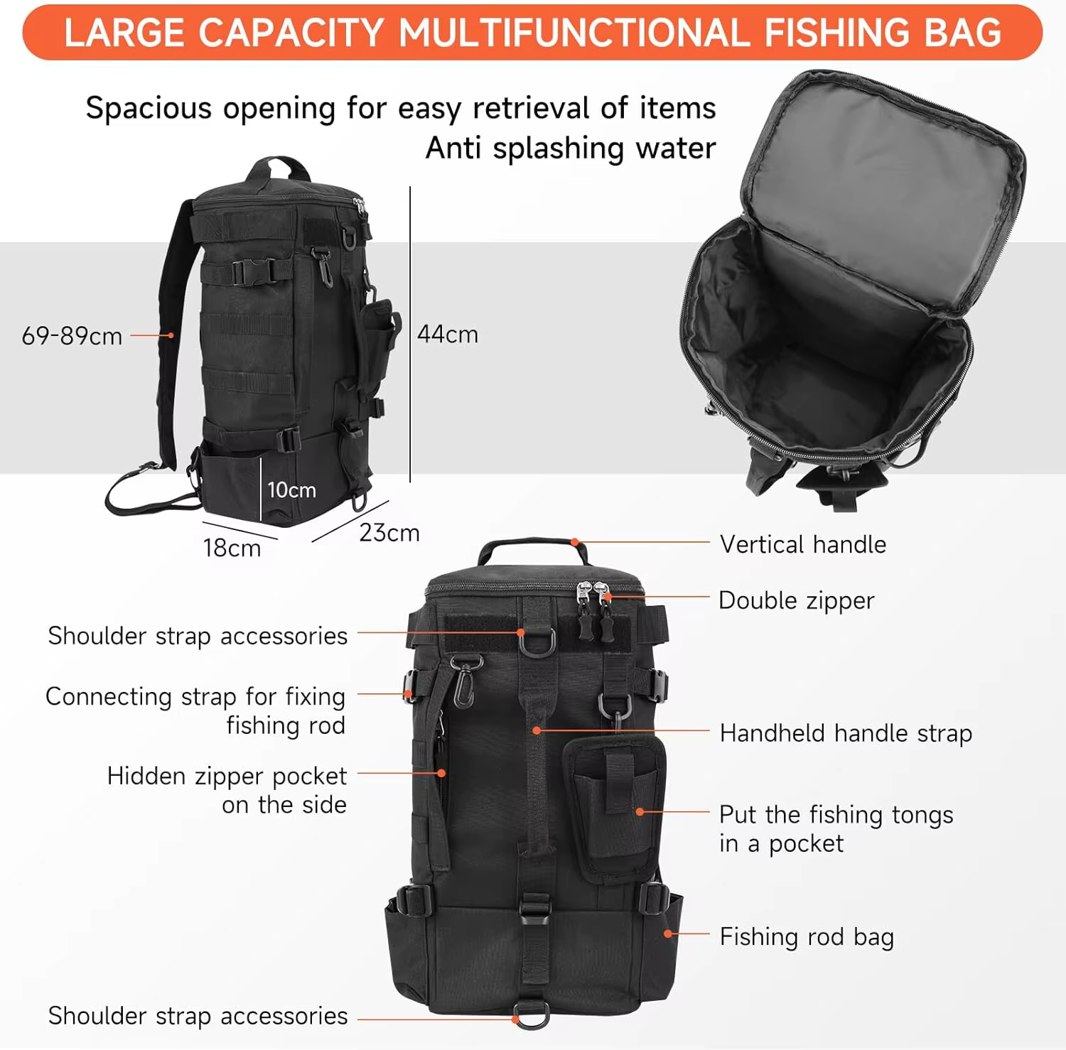 Sac à dos tactique de pêche avec porte-canne