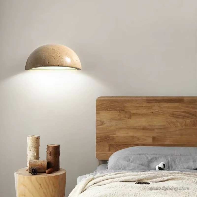 Rétro Semi circulaire pierre naturelle Art applique jaune travertin LED
