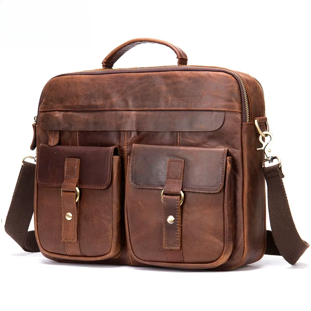 Sac à main en cuir Crazy Horse pour homme