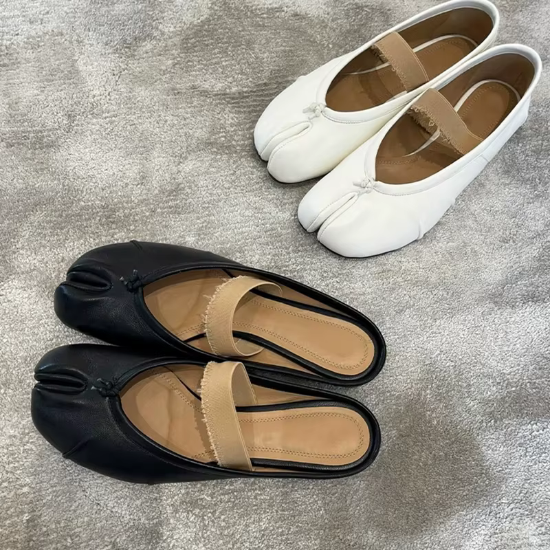 Tibi SplitToe chaussures en cuir véritable femmes pantoufles Vintage plissé en peau de mouton ballerines chaussures de créateur
