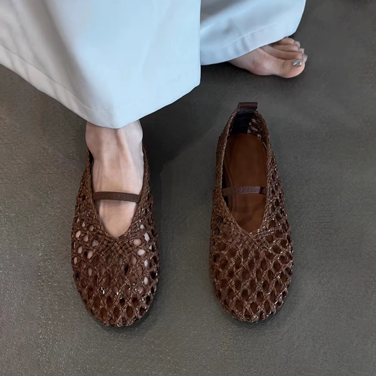 Ballerines élastiques à tissage creux pour femmes